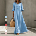 Vintage Boho Shift Dress | Ruffle Detail, Wooden Button Front