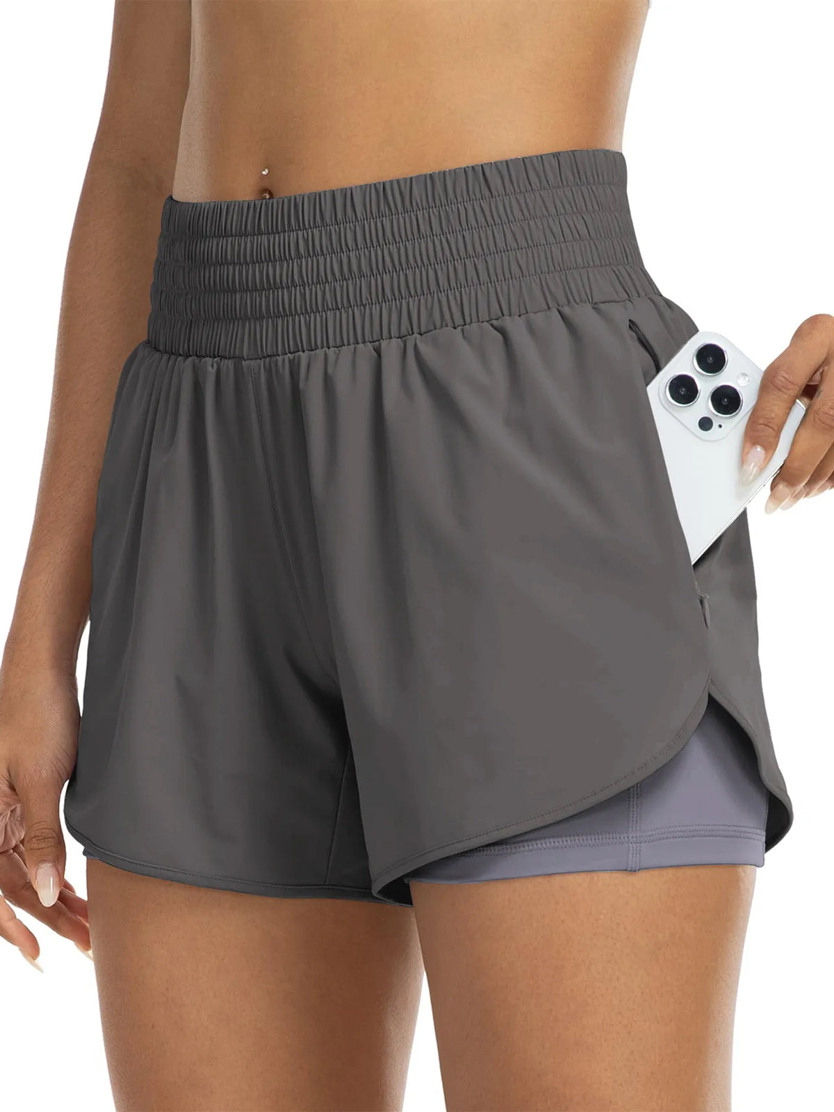 Women's High-Rise Layered Shorts – Comfy Skinny Fit with Pocket Detail🔥Buy 2 Free Shipping