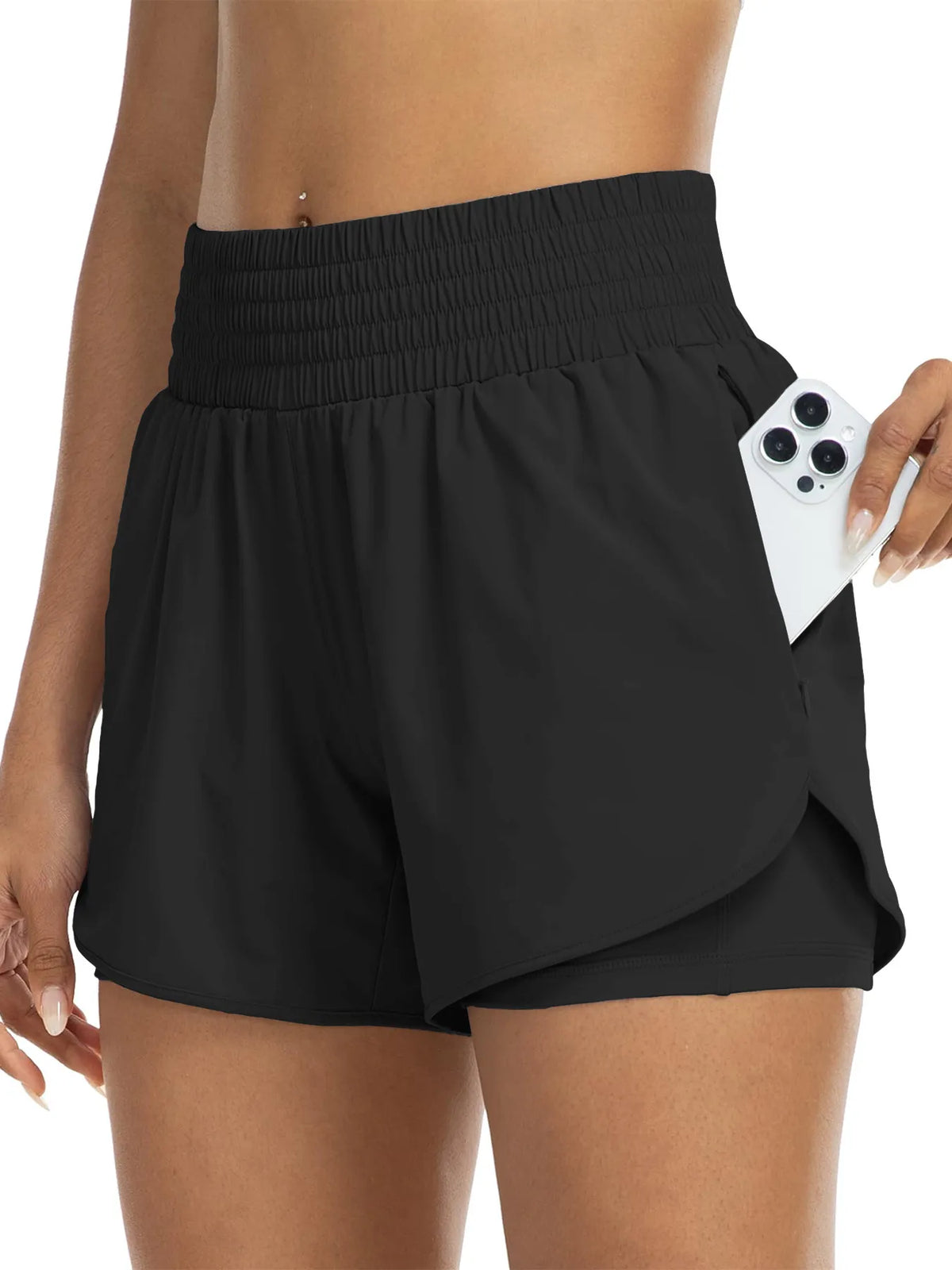 Women's High-Rise Layered Shorts – Comfy Skinny Fit with Pocket Detail🔥Buy 2 Free Shipping